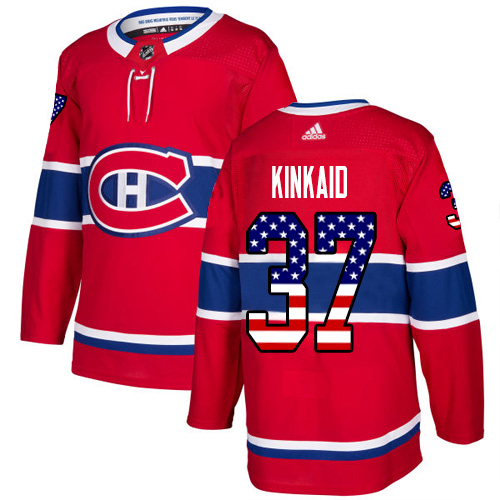Adidas Montreal Canadiens 37 Keith Kinkaid Red Home Authentic USA Flag Stitched Youth NHL Jersey